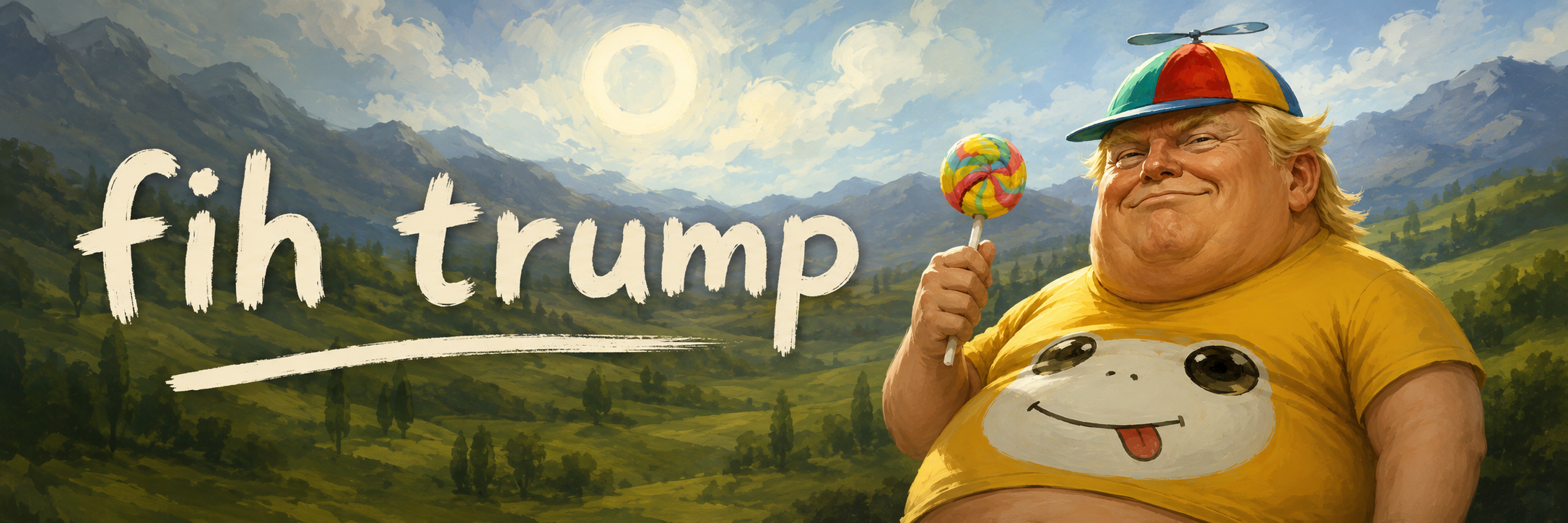 fih trump standing in a painterly countryside landscape